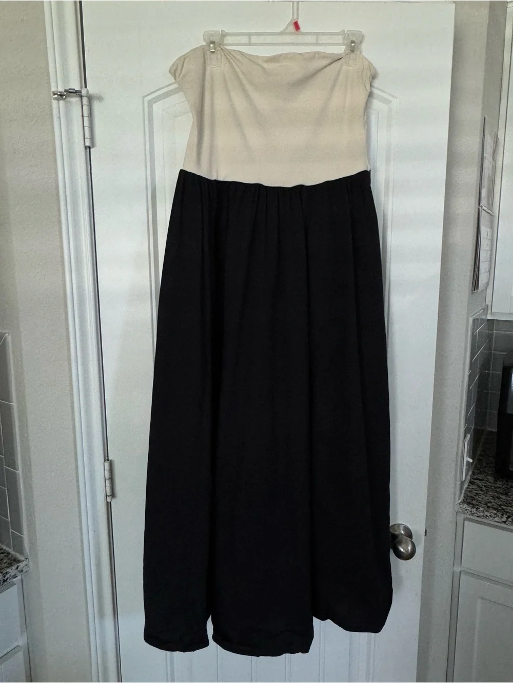 J. Crew Colorblock Strapless Black Cream Maxi Dress Pockets Women’s L